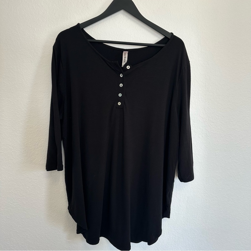 Zenana Premium Block Shirt 3/4 Length Sleeves Quarter Button Front Size 1X